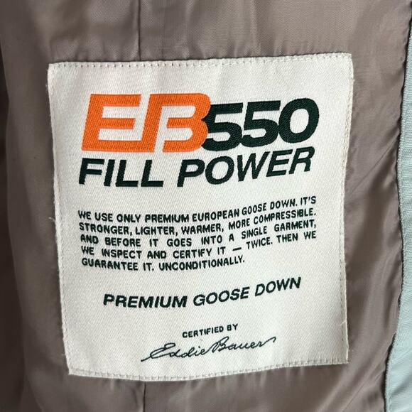 Eddie Bauer Womens Goose Down Puffer Vest Faux Fur Hoodie Yukon Model Sage L - Picture 10 of 13